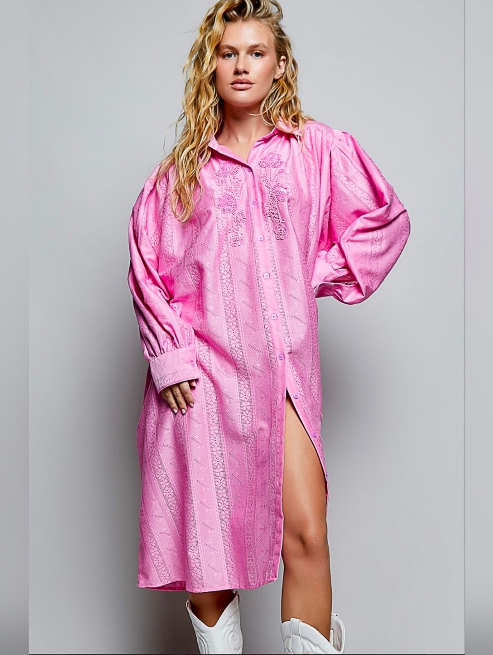 NEW!! POL Pink Embroidered Button-Front Sleep Shirt, NWT